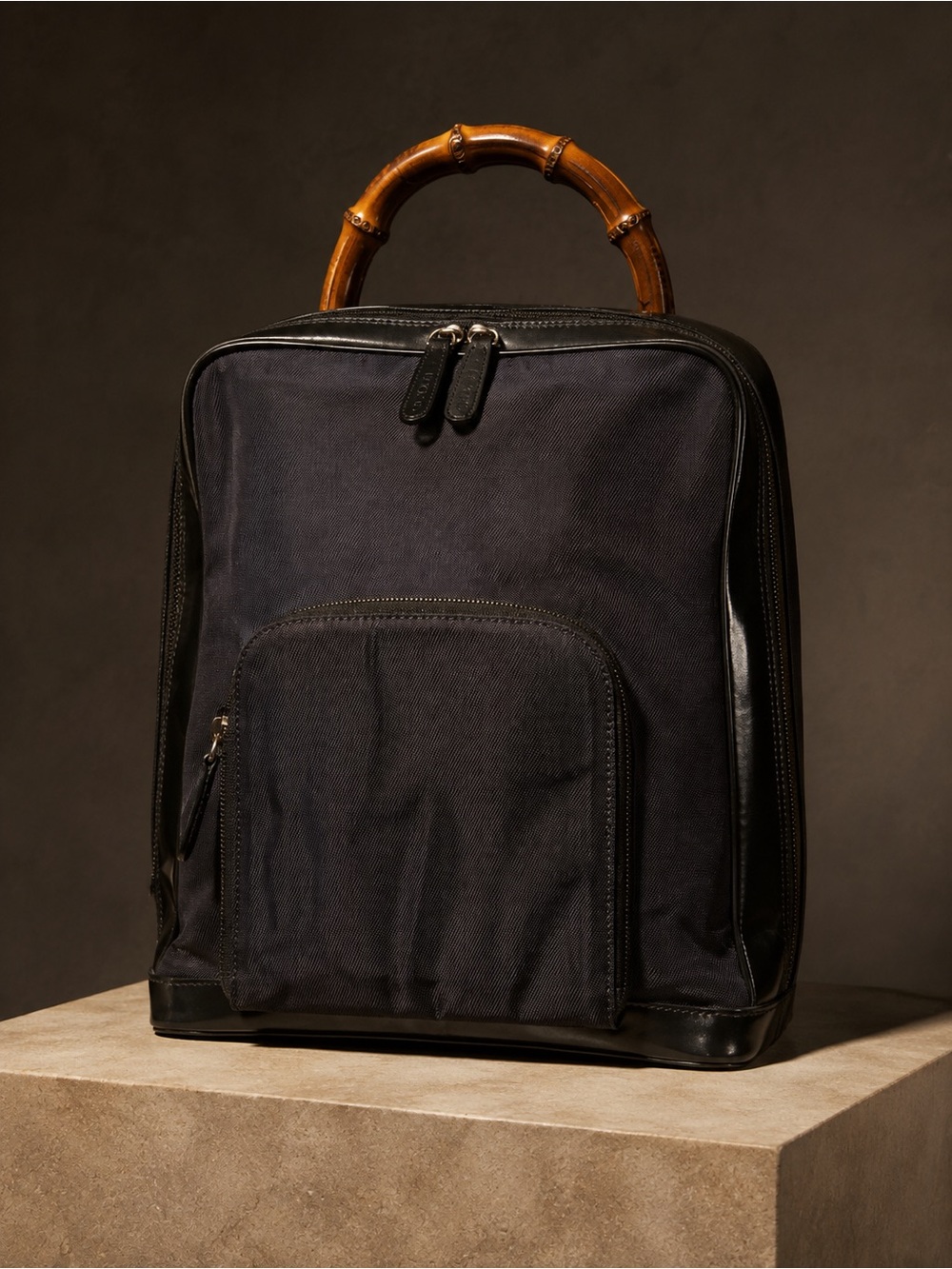 Gucci Black Canvas and Patent Leather Backpack with Bamboo Top Handle and COA - Picture 3 of 7